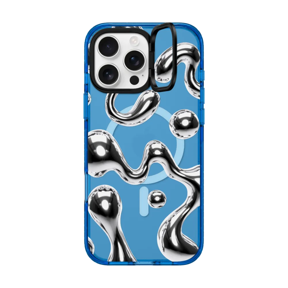 Impact Ring Stand iPhone 16 Pro Max Case MagSafe Compatible - Chrome Liquid Groovy