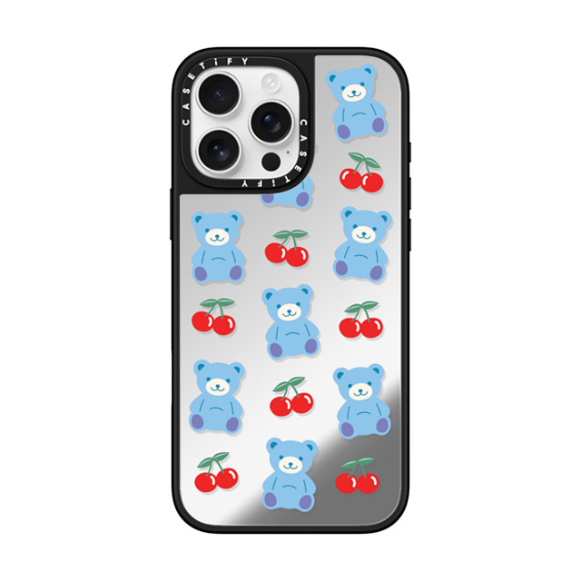 CASETiFY iPhone 16 Pro Max ケース Silver on Black ミラーケース MagSafe対応 Animal,Cartoon,Pattern,Cartoon,Y2K,Bear Cherrie Bear