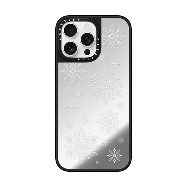 CASETiFY iPhone 16 Pro Max ケース Silver on Black ミラーケース MagSafe対応 Needlepoint Snowflakes casetify_artist