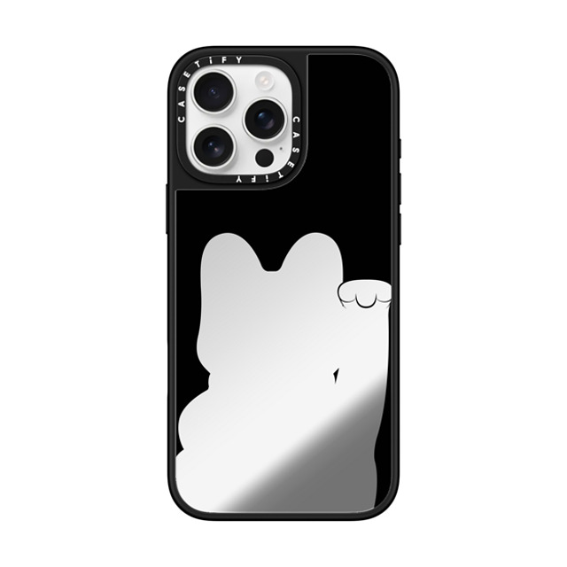 CASETiFY iPhone 16 Pro Max ケース Silver on Black ミラーケース MagSafe対応 Lucky Cat Outline casetify_artist