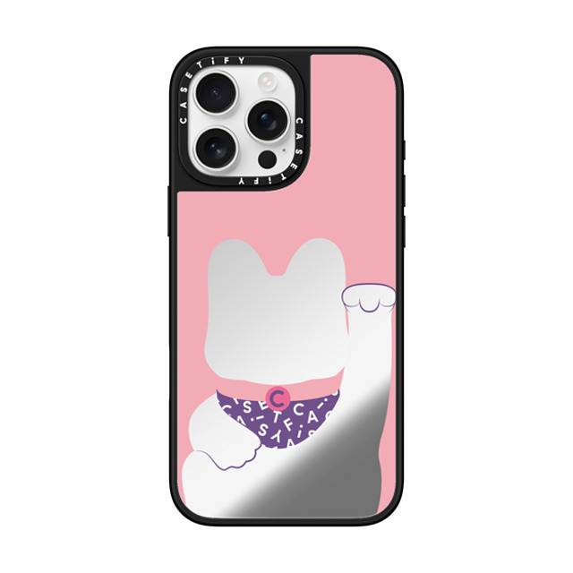 CASETiFY iPhone 16 Pro Max ケース Silver on Black ミラーケース MagSafe対応 Lucky Cat Pink casetify_artist