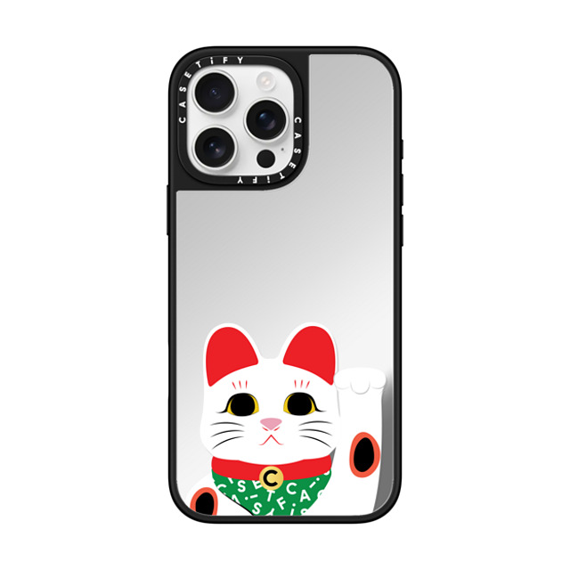 CASETiFY iPhone 16 Pro Max ケース Silver on Black ミラーケース MagSafe対応 Waving Lucky Cat casetify_artist