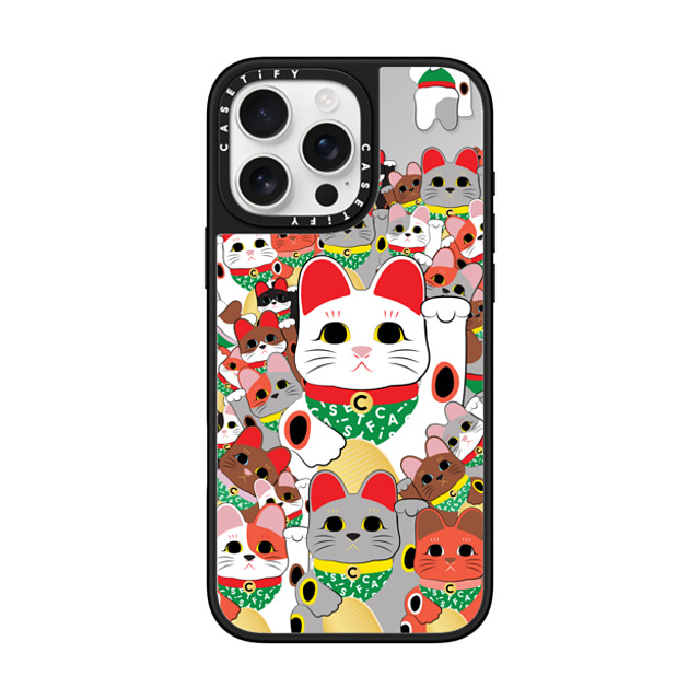 CASETiFY iPhone 16 Pro Max ケース Silver on Black ミラーケース MagSafe対応 Lucky Cat Parade casetify_artist