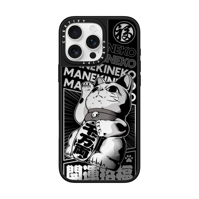 CASETiFY iPhone 16 Pro Max ケース Silver on Black ミラーケース MagSafe対応 Lucky Cat Comic casetify_artist