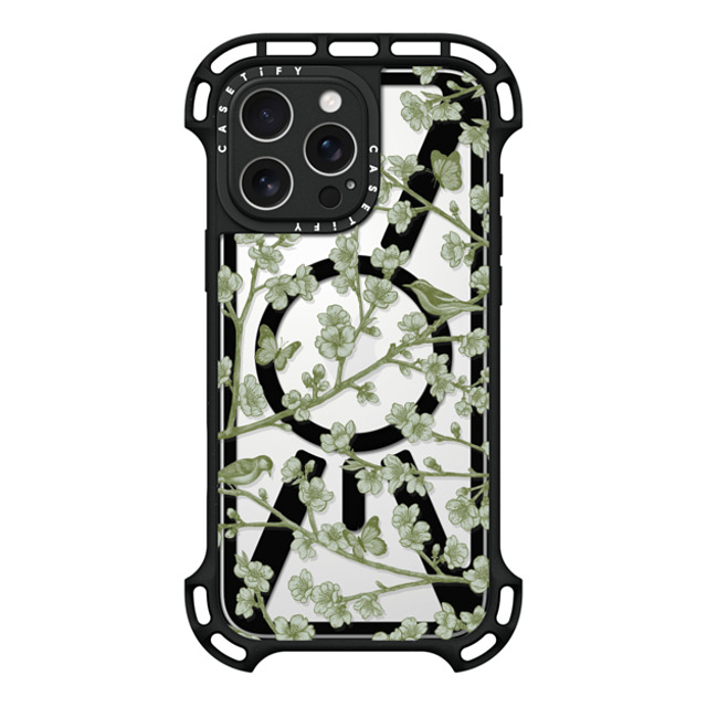 CASETiFY iPhone 16 Pro Max ケース ブラック ウルトラ バウンスケース MagSafe対応 フローラル Blooming Sakura Green