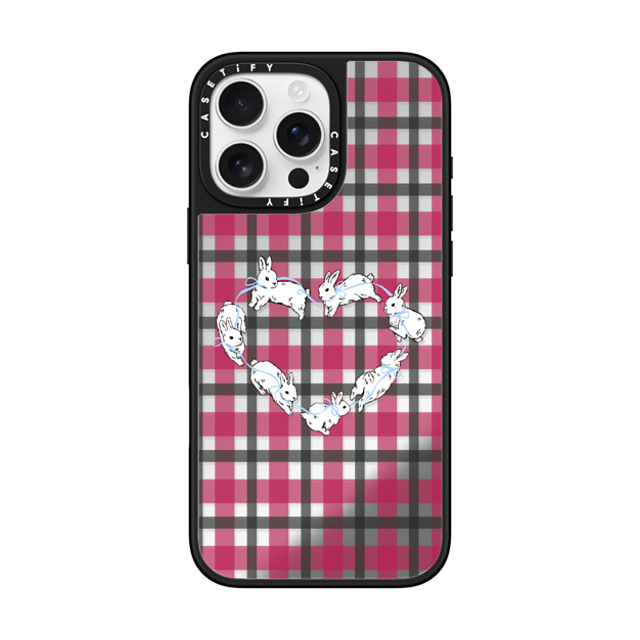 CASETiFY iPhone 16 Pro Max ケース Silver on Black ミラーケース MagSafe対応 Heart,Bunny Animal,Bunny,Heart,Love Bunnies Love Plaid Back to School CASETiFY iPhone 16 Pro Max ケース Silver on Black ミラーケース MagSafe対応 Heart,Bunny Animal,Bunny,Heart,Love Bunnies Love Plaid Back to School