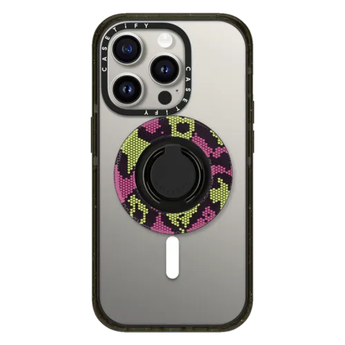 Snappy Ring Holder - Pink Green Heart Snake Print
