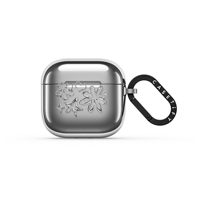 CASETiFY AirPods 4 シルバー ミラー ケース Pattern,Star,Futurism,Monochrome Chrome Doodles