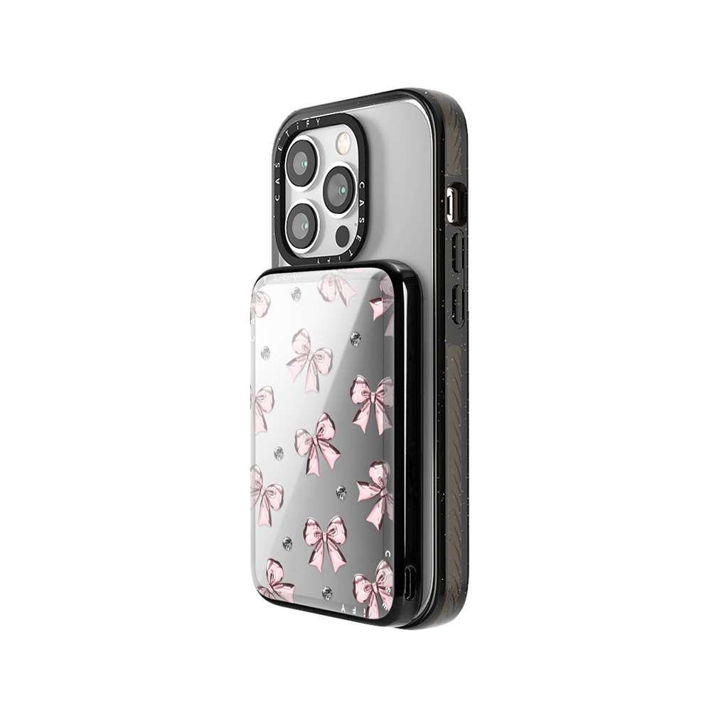 CASETiFY モバイルバッテリー シルバー ミラースリムモバイルバッテリー Metallic Pink Ribbon casetify_artist Back to School CASETiFY モバイルバッテリー シルバー ミラースリムモバイルバッテリー Metallic Pink Ribbon casetify_artist Back to School