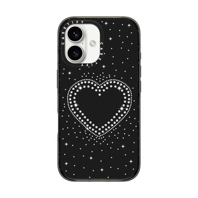 CASETiFY iPhone 16 ケース ブラック インパクトケース MagSafe対応 Heart,Monochrome,Pattern RHINESTONE ROMANCE