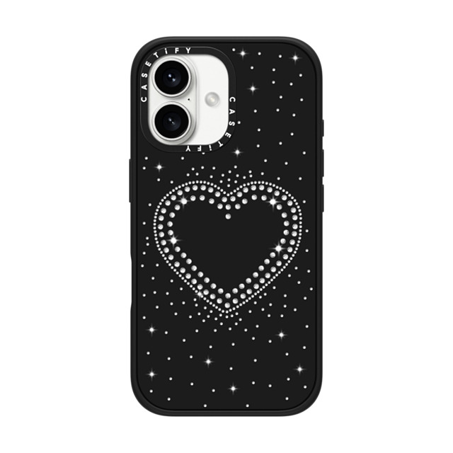 CASETiFY iPhone 16 ケース マットブラック インパクトケース Pattern,Heart,Monochrome RHINESTONE ROMANCE