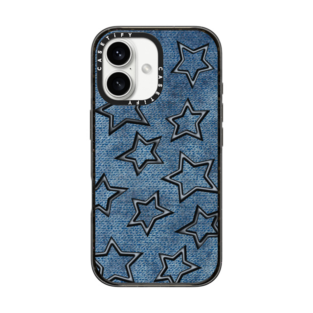 CASETiFY iPhone 16 ケース ブラック インパクトケース Dark Academia,Star STAR DENIM