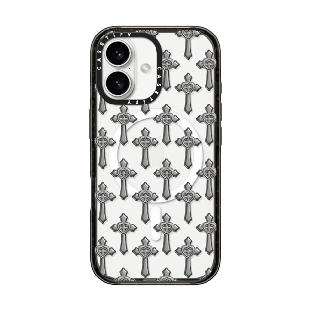 CASETiFY iPhone 16 Case Black Impact Case MagSafe Compatible Pattern,Monochrome Pattern,Monochrome Chrome Cross Back to School CASETiFY iPhone 16 Case Black Impact Case MagSafe Compatible Pattern,Monochrome Pattern,Monochrome Chrome Cross Back to School