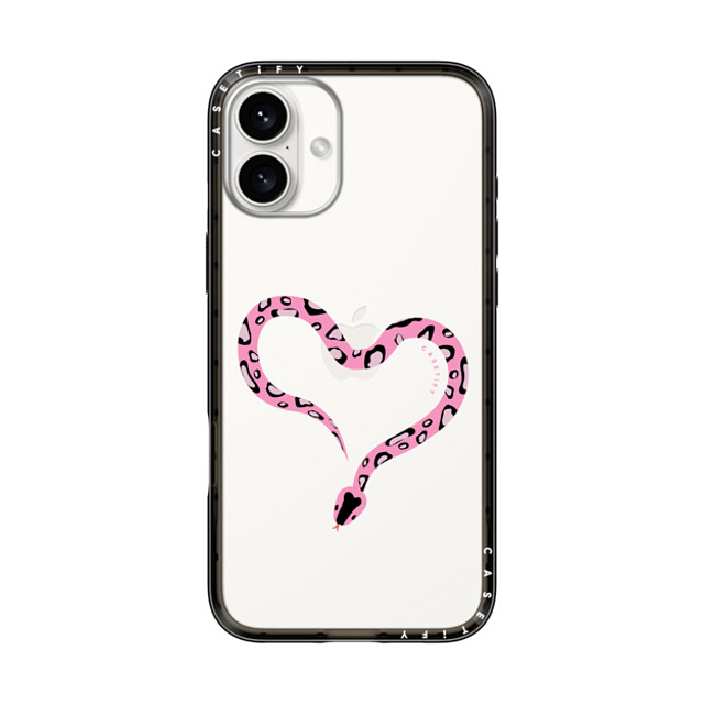 CASETiFY iPhone 16 Plus ケース ブラック インパクトライトケース Snake,Animal,Heart Pink Heart Snake