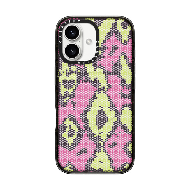 CASETiFY iPhone 16 ケース ブラック インパクトケース MagSafe対応 Pink Green Heart Snake Print casetify_artist