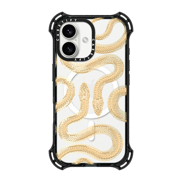 CASETiFY iPhone 16 ケース ブラック バウンスケース Snake,Animal,Typography Gold Kingsnake