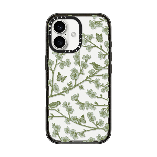 CASETiFY iPhone 16 ケース ブラック インパクトケース フローラル Blooming Sakura Green