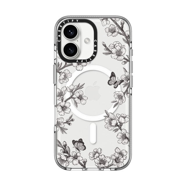 CASETiFY iPhone 16 ケース クリア クリア ケース MagSafe対応 フローラル Black Sakura Garden