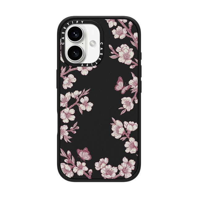 CASETiFY iPhone 16 ケース マットブラック インパクトケース MagSafe対応 フローラル Pink Sakura Garden