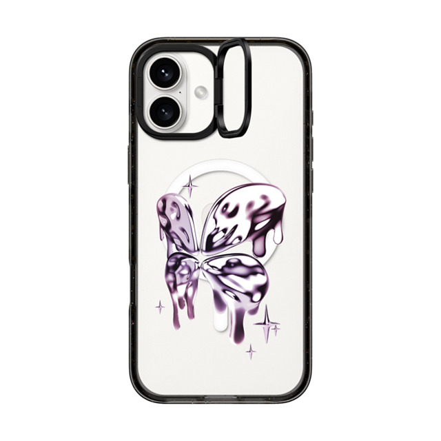 CASETiFY iPhone 16 Plus ケース ブラック インパクトリングスタンドケース MagSafe対応 Butterfly,Chrome Butterfly,Chrome,monochrome Colored Melting Butterfly