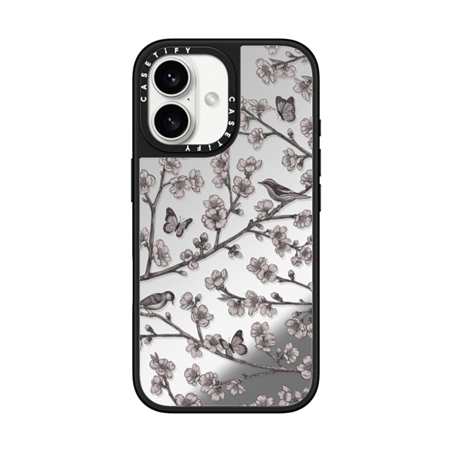 CASETiFY iPhone 16 Case Silver on Black ミラーケース MagSafe対応 フローラル Blooming Sakura Black CASETiFY iPhone 16 Case Silver on Black ミラーケース MagSafe対応 フローラル Blooming Sakura Black