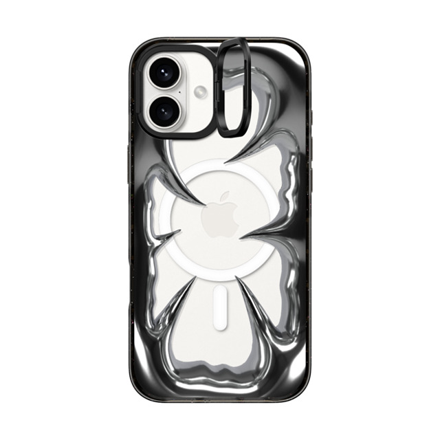 CASETiFY iPhone 16 Plus Case Black �C���p�N�g�����O�X�^���h�P�[�X MagSafe�Ή� Chrome ���^���b�N Metal Crush Frame