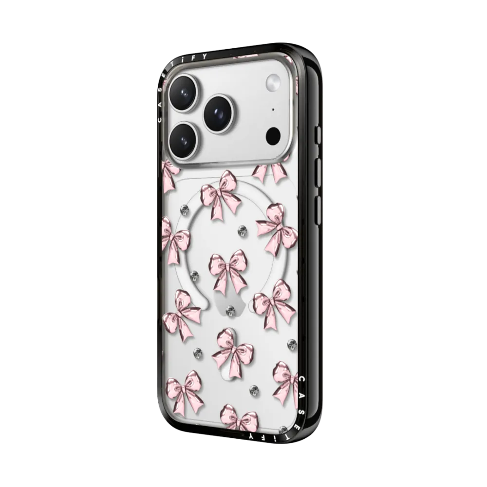 Compact iPhone 17 Pro Max Case MagSafe Compatible - Metallic Pink Ribbon
