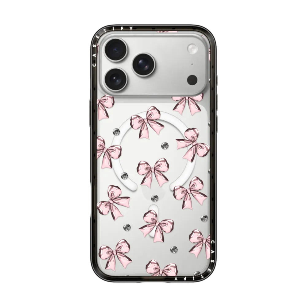 Compact iPhone 17 Pro Max Case MagSafe Compatible - Metallic Pink Ribbon