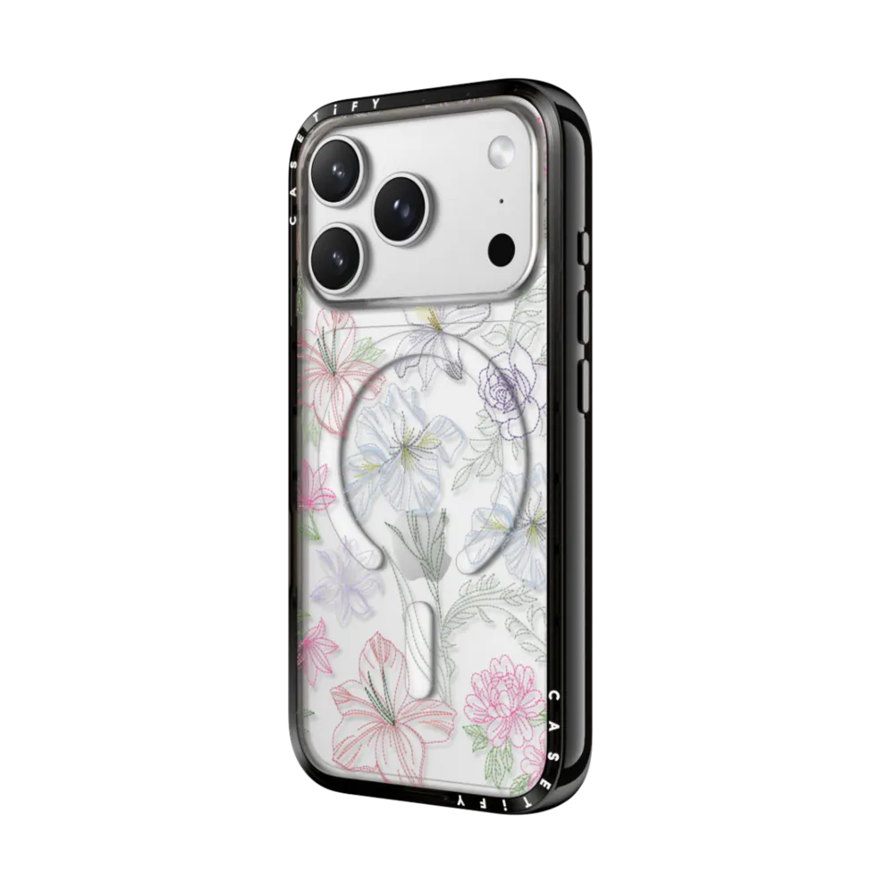 Compact iPhone 17 Pro Max Case MagSafe Compatible - Embroidered Floral Garden