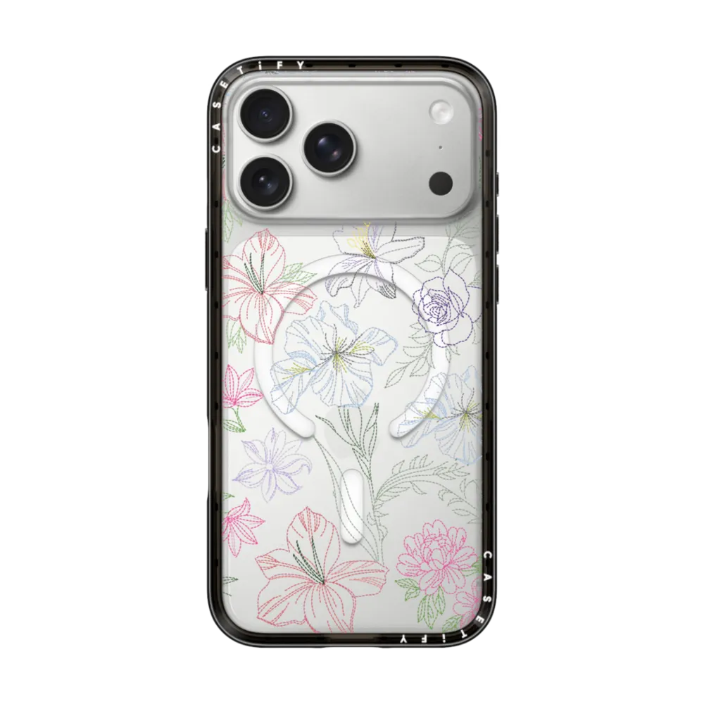 Compact iPhone 17 Pro Max Case MagSafe Compatible - Embroidered Floral Garden