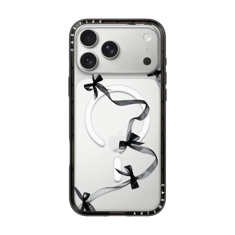 Compact iPhone 17 Pro Max Case MagSafe Compatible - Black Organza Ribbons