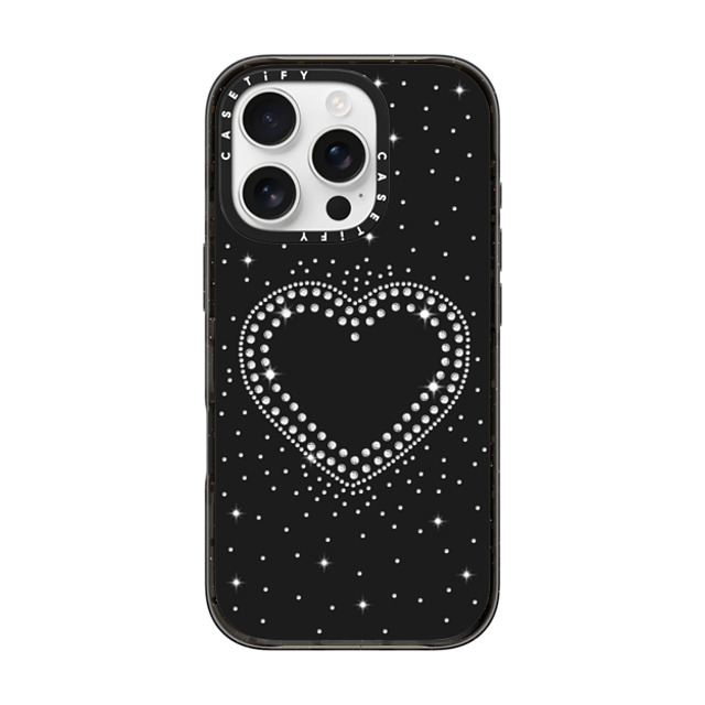 CASETiFY iPhone 16 Pro ケース ブラック インパクトケース MagSafe対応 Heart,Monochrome,Pattern RHINESTONE ROMANCE