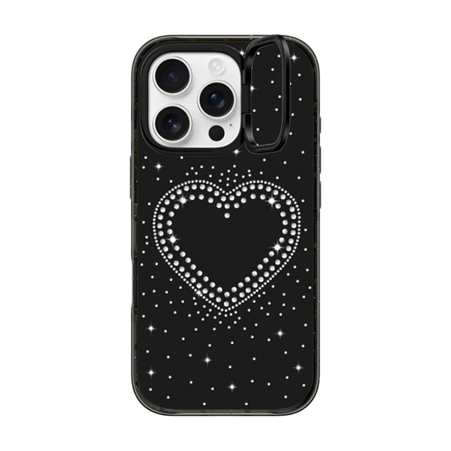 CASETiFY iPhone 16 Pro ケース ブラック インパクトリングスタンドケース MagSafe対応 Heart,Monochrome,Pattern RHINESTONE ROMANCE