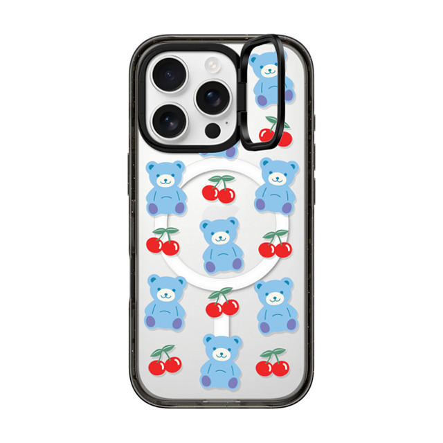 CASETiFY iPhone 16 Pro ケース ブラック インパクトリングスタンドケース MagSafe対応 Animal,Cartoon,Pattern,Cartoon,Y2K,Bear Cherrie Bear