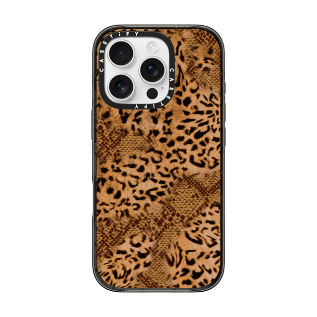 CASETiFY iPhone 16 Pro ケース ブラック インパクトケース MagSafe対応 レオパード Brown Leopard