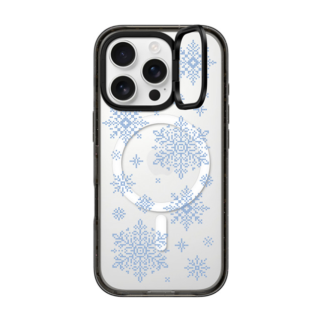 CASETiFY iPhone 16 Pro ケース ブラック インパクトリングスタンドケース MagSafe対応 Needlepoint Snowflakes casetify_artist