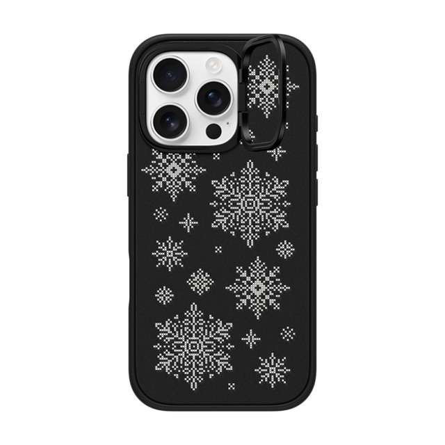 CASETiFY iPhone 16 Pro ケース マットブラック インパクトリングスタンドケース MagSafe対応 Needlepoint Snowflakes casetify_artist