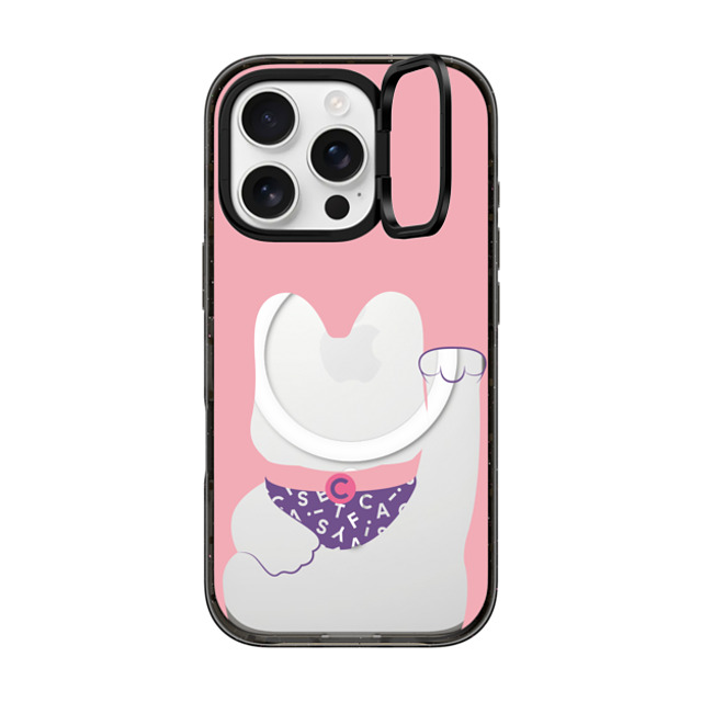 CASETiFY iPhone 16 Pro ケース ブラック インパクトリングスタンドケース MagSafe対応 Lucky Cat Pink casetify_artist