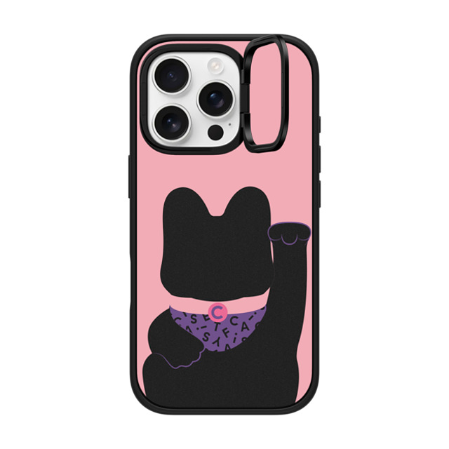 CASETiFY iPhone 16 Pro ケース マットブラック インパクトリングスタンドケース MagSafe対応 Lucky Cat Pink casetify_artist