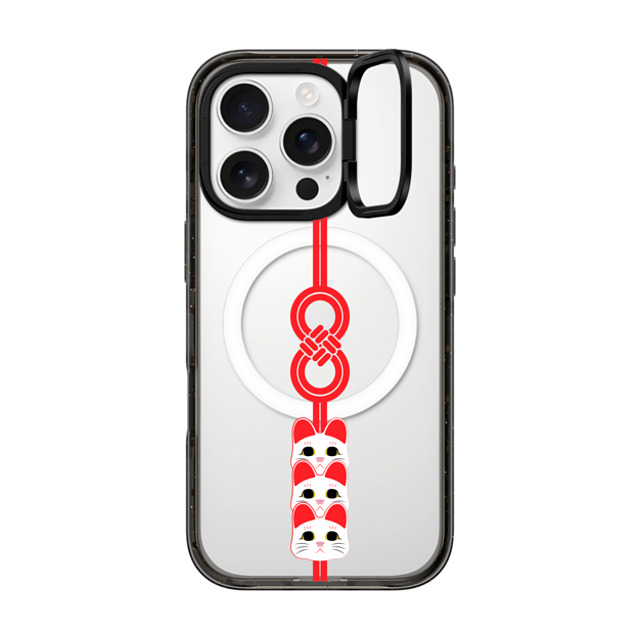 CASETiFY iPhone 16 Pro ケース ブラック インパクトリングスタンドケース MagSafe対応 Animal,Cartoon,Cartoon,Cat,Geometric Lucky Knot, Lucky Cat