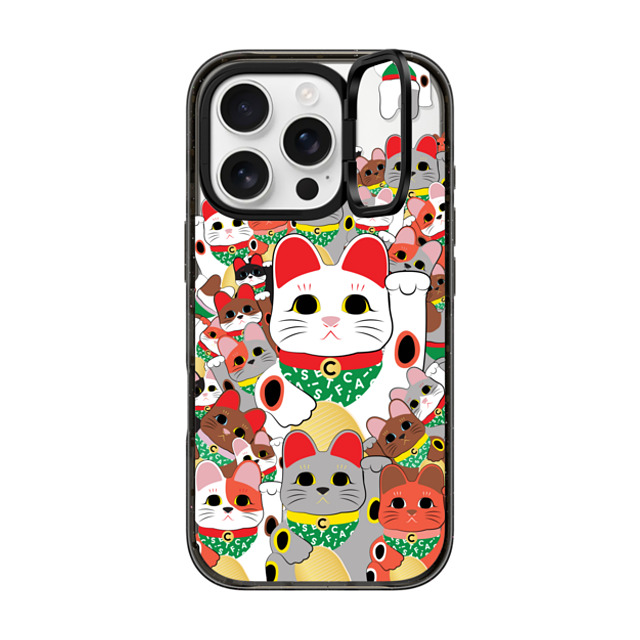 CASETiFY iPhone 16 Pro ケース ブラック インパクトリングスタンドケース MagSafe対応 Lucky Cat Parade casetify_artist