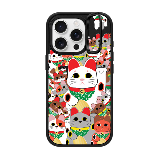 CASETiFY iPhone 16 Pro ケース マットブラック インパクトリングスタンドケース MagSafe対応 Lucky Cat Parade casetify_artist