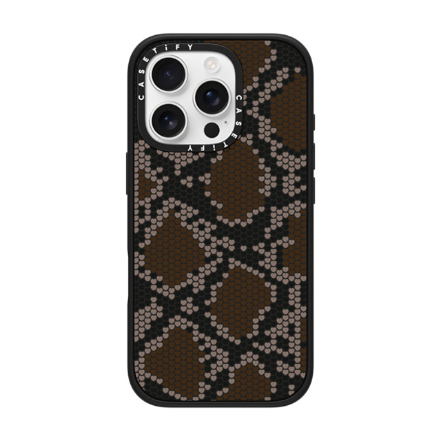 CASETiFY iPhone 16 Pro ケース マットブラック インパクトケース MagSafe対応 Brown Heart Snake Print casetify_artist