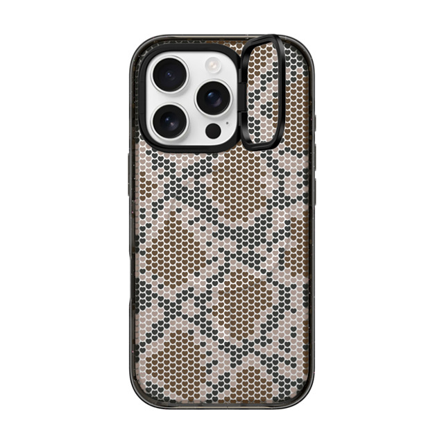 CASETiFY iPhone 16 Pro ケース ブラック インパクトリングスタンドケース MagSafe対応 Brown Heart Snake Print casetify_artist