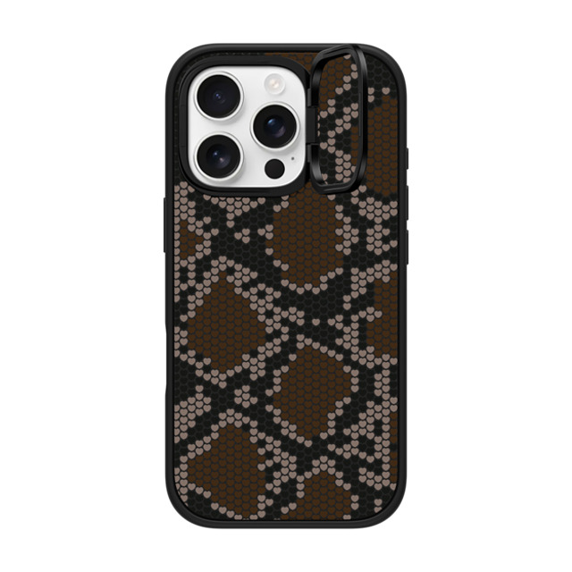 CASETiFY iPhone 16 Pro ケース マットブラック インパクトリングスタンドケース MagSafe対応 Brown Heart Snake Print casetify_artist