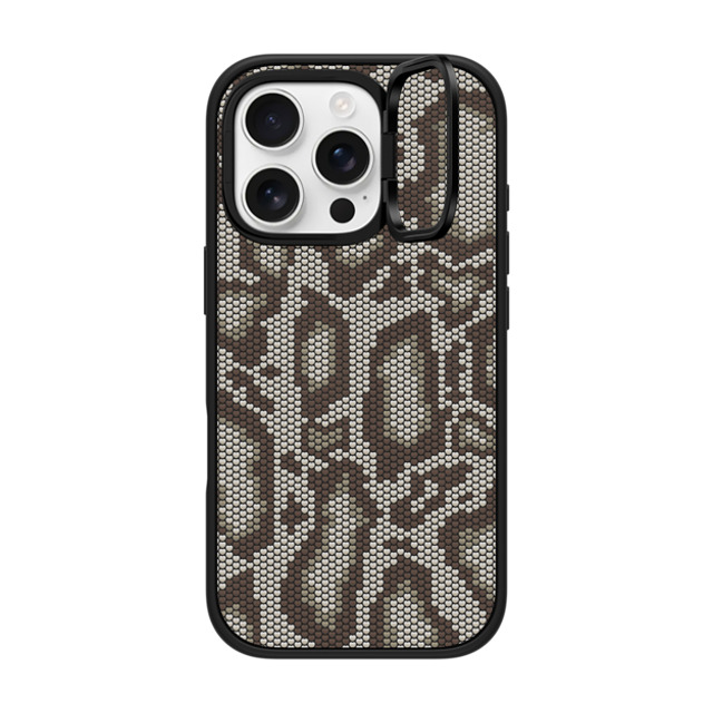 CASETiFY iPhone 16 Pro ケース マットブラック インパクトリングスタンドケース MagSafe対応 Beige Heart Snake Print casetify_artist