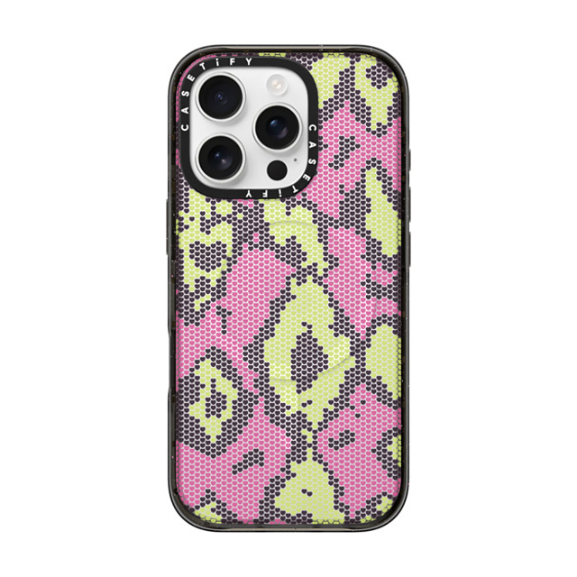 CASETiFY iPhone 16 Pro ケース ブラック インパクトケース MagSafe対応 Pink Green Heart Snake Print casetify_artist