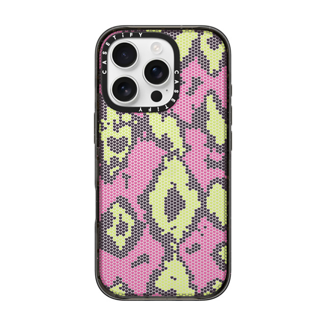 CASETiFY iPhone 16 Pro ケース ブラック インパクトケース Pink Green Heart Snake Print casetify_artist