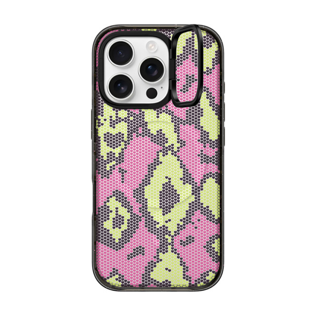 CASETiFY iPhone 16 Pro ケース ブラック インパクトリングスタンドケース MagSafe対応 Pink Green Heart Snake Print casetify_artist