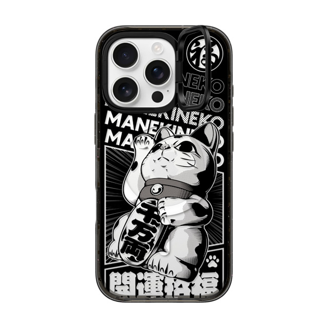 CASETiFY iPhone 16 Pro ケース ブラック インパクトリングスタンドケース MagSafe対応 Lucky Cat Comic casetify_artist